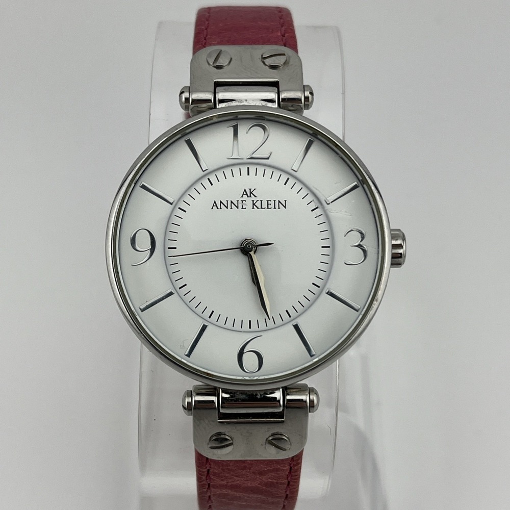 Anne Klein Watch Women Silver Tone Pink Leather Band 10/9169- New Battery